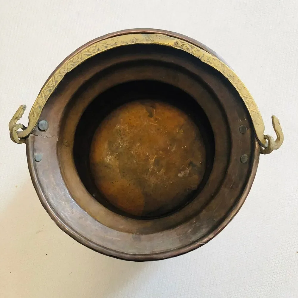 Vintage Copper Planter with Handle  hand-hammered pot
